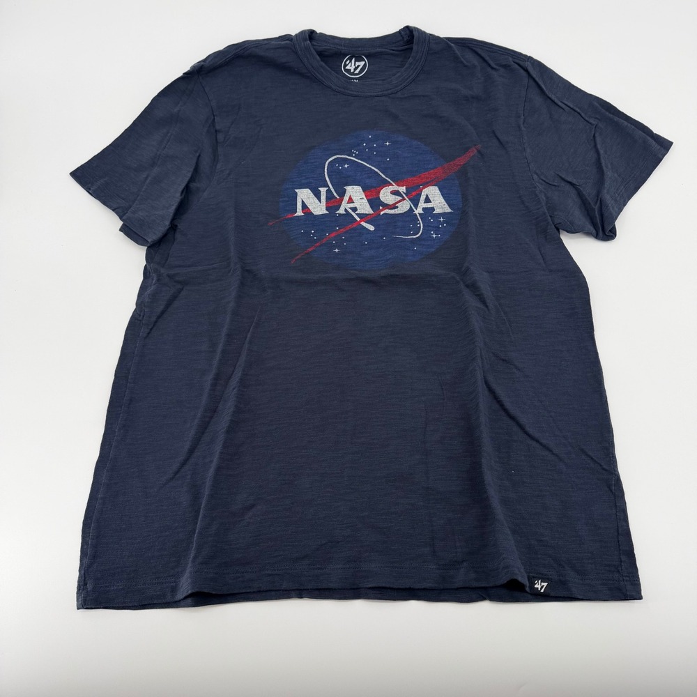 47 Brand NASAโ Graphic T-Shirt Mens Medium Navy Blue Slub Cotton Short Sleeve